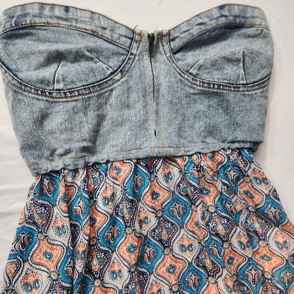 Rue21 Denim and Patterned Strapless Dress - Picture 2 of 16